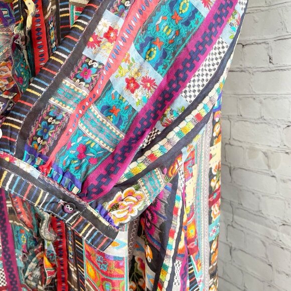 NEW Johnny Was Beatrice Cherie Silk Dress Small Tiered Ruffle Trim Mixed Pattern - Picture 4 of 7